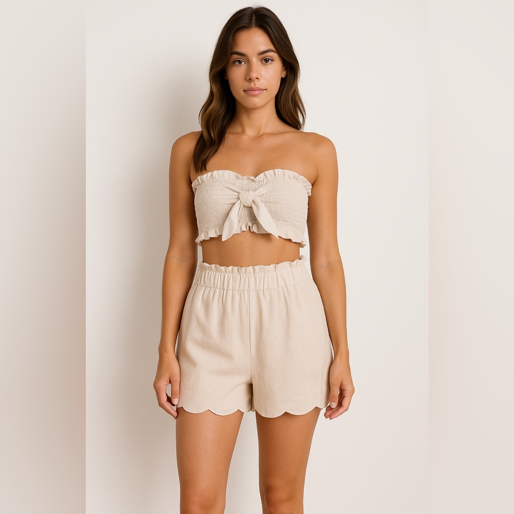 Women's Cream Matching Shorts Set